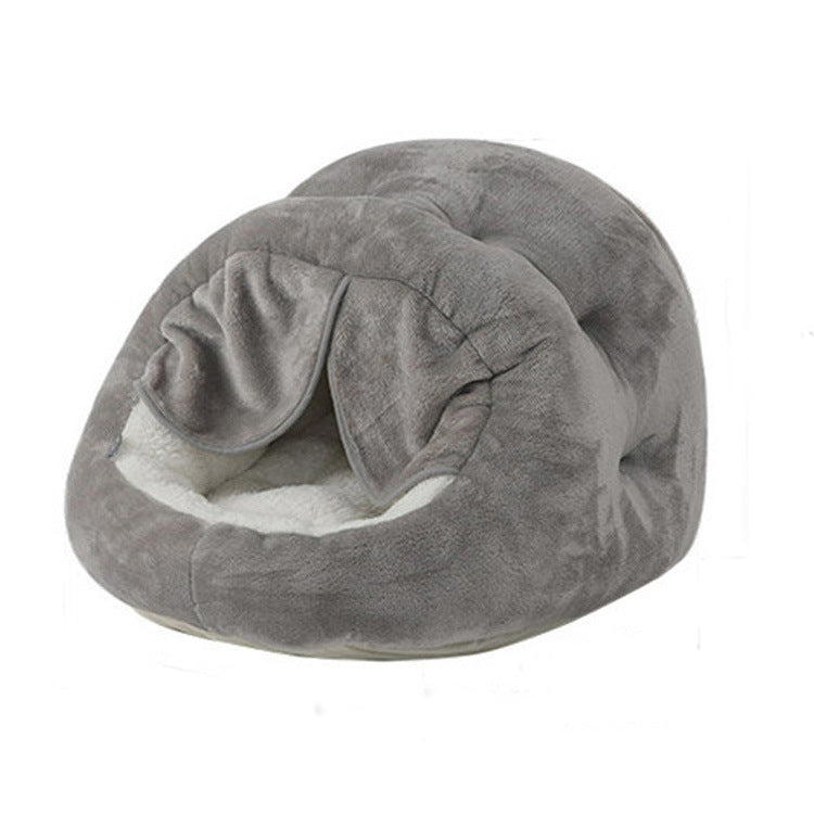 New Short Velvet Mongolian Bag With Door Curtain Plush Comfortable Semi-closed Pet Cat Kennel Supplies