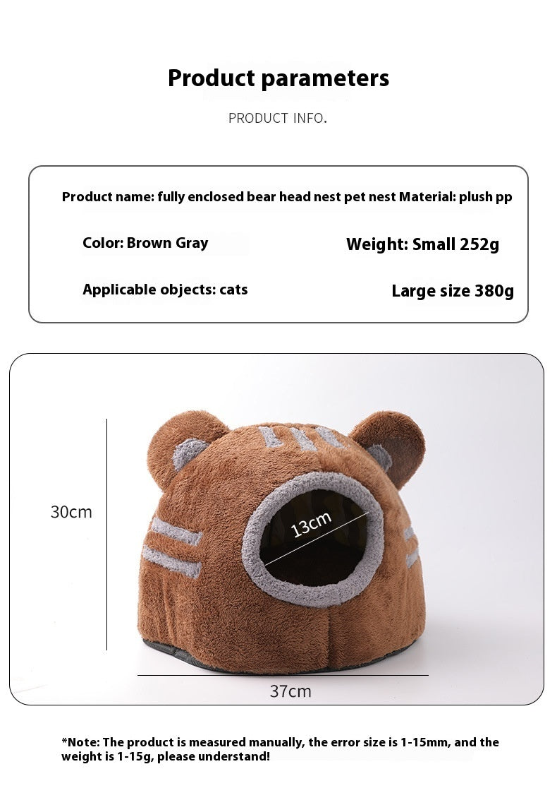 Semi-closed Design Bear Head Cat Nest Detachable Autumn And Winter Warm Thickened