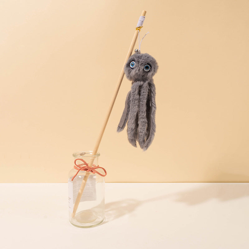 Lovely Toy For Indoor Kitten Cat Furry Octopus Toy With Eyes Long Stick Cat And Kitten Funny Toy