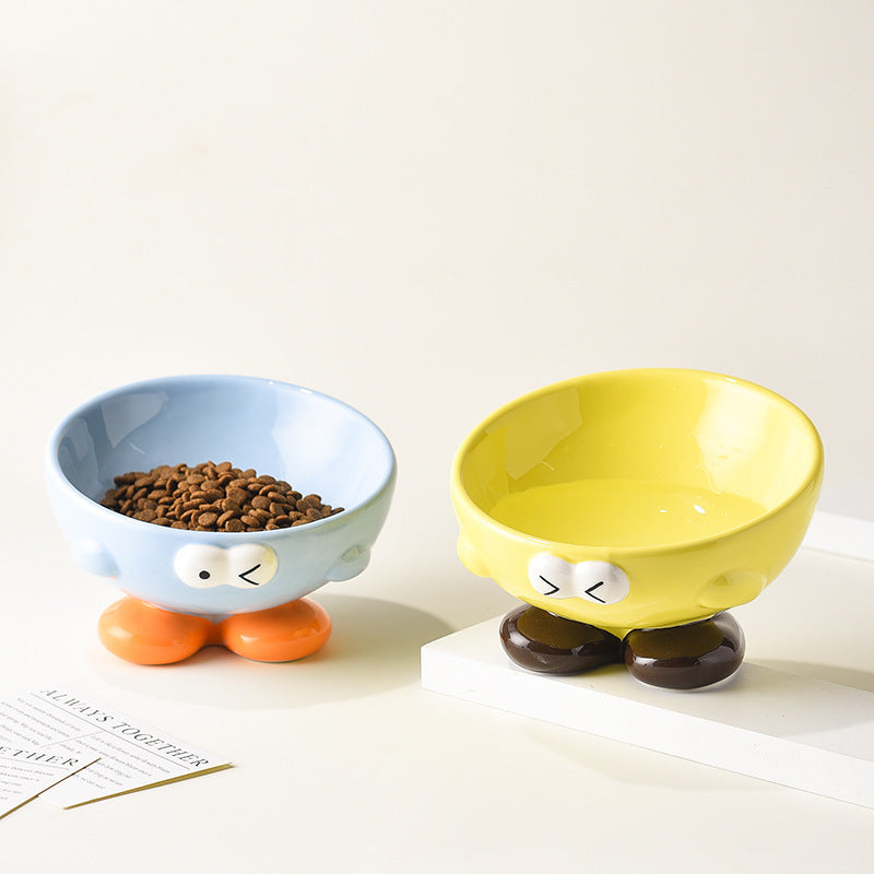 Cute Expression Pet Bowl Oblique Ceramic Bowl Tall Cat Bowl Cat Food Bowl Dog Basin Cat Food Basin Cervical Spine Protection