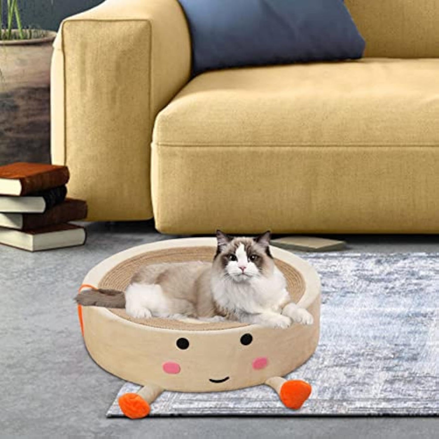 Cartoon Round Sisal Cat Scratching Board Cat Nest Integrated Large Cat Toy Wear Resistant Non-Shedding Cat Bed