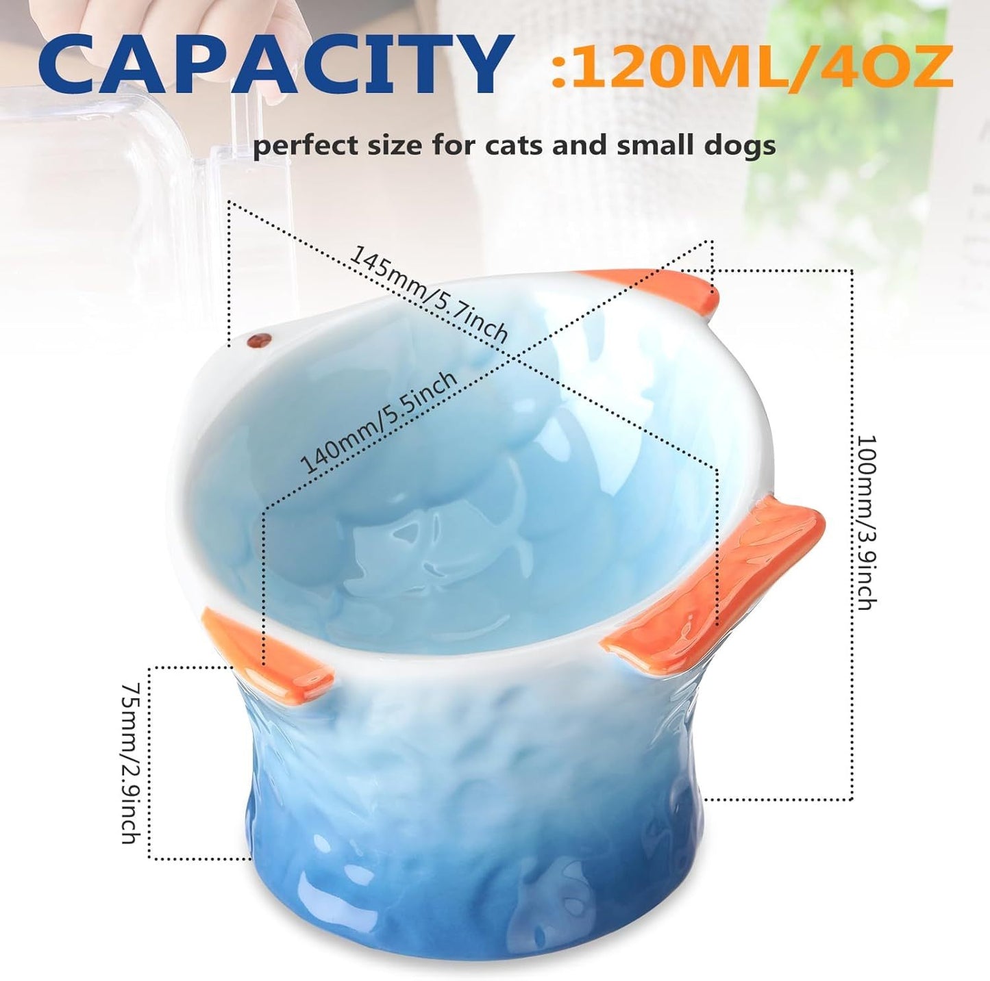 Ceramic Cat Feeder Fish Shape Elevated Bowls Shallow Angled Non Slip Whisker Fatigue Bowl Tilted Pet Feeder