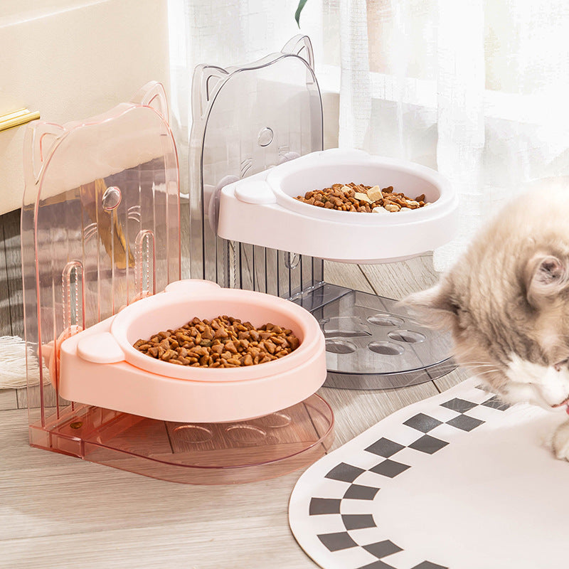 Bowl With Cat Ears For Pets Neck Protection Fixed Anti Spill Adjustable Height Cat Feeding Water Supply Removable Hanging Cage