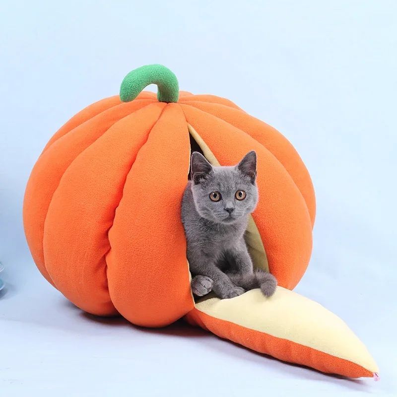 Cat House Pet Bed Pumpkin Nest Cattery Deep Sleep Keep Warm In Winter Semi-enclosed Cat Sleeping Bag Kennel Cat Products