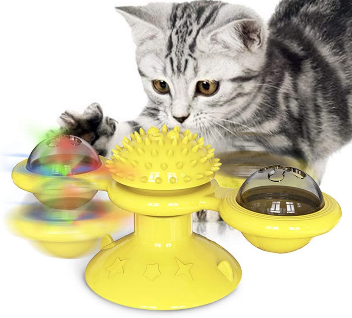 Animal Doll Stuffed Cat Pet Catnip Grass Toy Interactive Windmill Cat Toys With Catnip Cat Toys For Indoor Cats Funny Kitten Toys With LED Light Ball Suction Cup Cat Nip Toy For Cat Chew Exerc