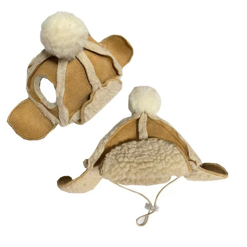 Fleece-lined Thermal And Windproof Lamb Fur Pet Hat