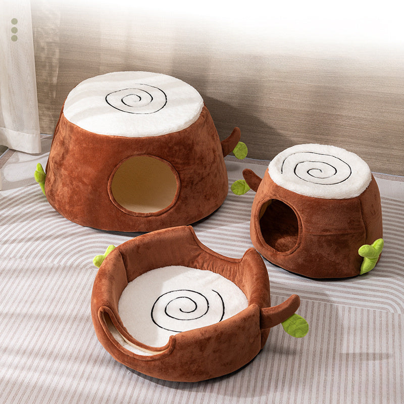 Four Season Universal Relief Pet Cat Nest, Transformable And Dual-use Double-layer Tree Stump Cat Nest Door And Double