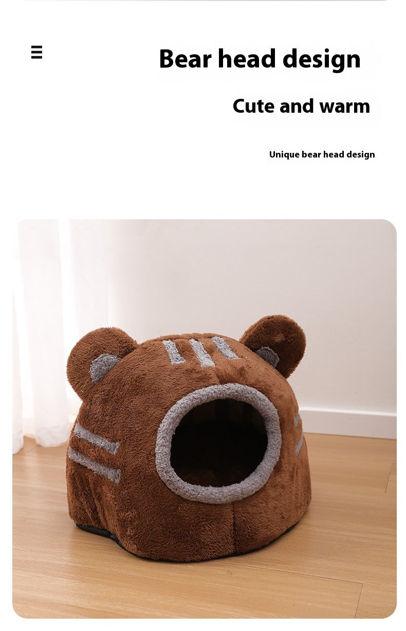 Semi-closed Design Bear Head Cat Nest Detachable Autumn And Winter Warm Thickened