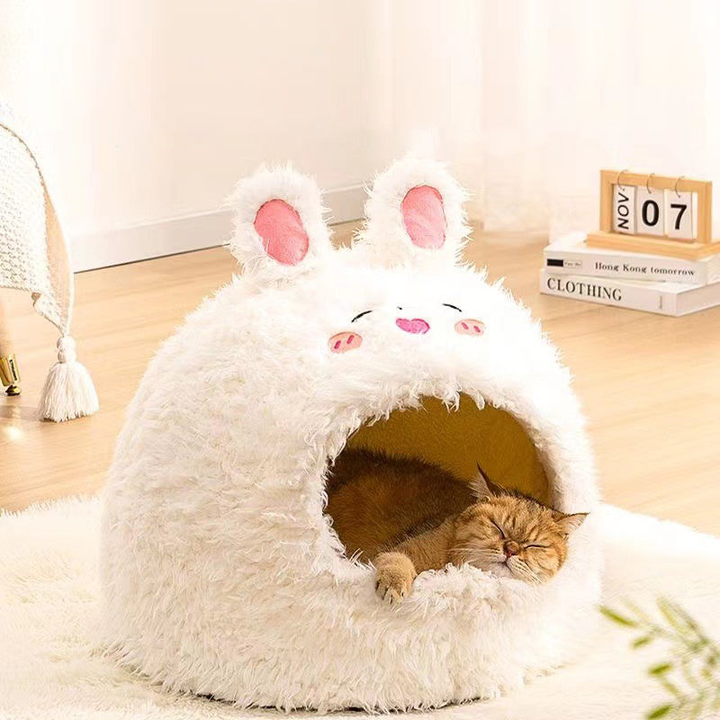 Semi Closed Pet Cat Nest Dog Sleeping Nest Warm Winter Yurt Plush Animal Models Cute Pet Velvet Nest