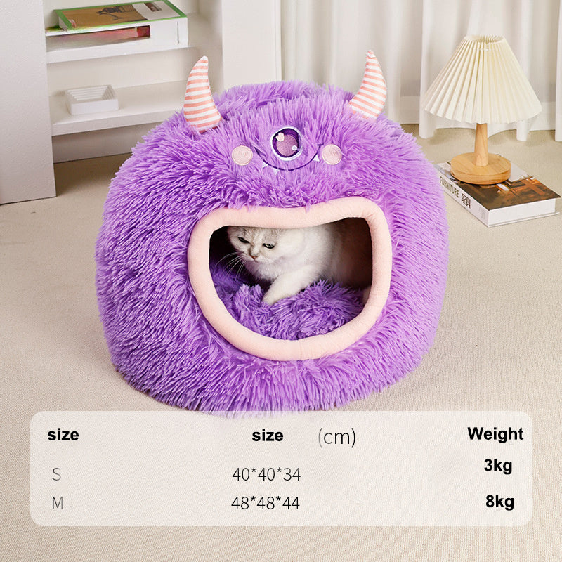 Fully Enclosed Safe And Cozy Cartoon Monster Pet Bed For Dogs And Cats Four Seasons Universal Soft And Warm For Winter Cat House
