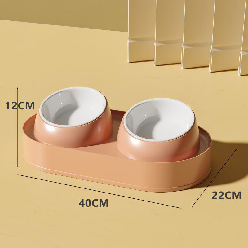 Pet Double Bowl Tilt Protect Neck Cat Bowl Non-slip Dog Food Dish Elevated Cat Dog Food Water Feeder Not Black Chin Pet Supplies