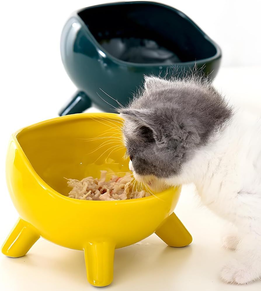 Cat Food Bowl For Cats And Small Dog Four-Legs Ceramic Cat Food And Water Bowls For Indoor Cute Cat Stability Food Dish
