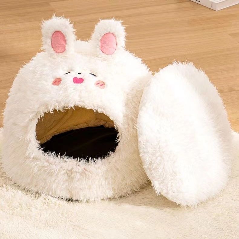 Semi Closed Pet Cat Nest Dog Sleeping Nest Warm Winter Yurt Plush Animal Models Cute Pet Velvet Nest