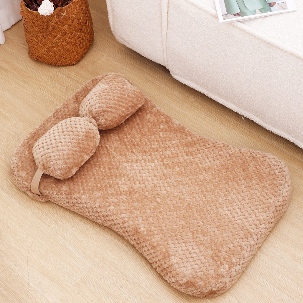 Soft Plush Pet Bed Mat With Pillow Calming Cushion Dog Cat Large Cleaning Puppy Bed Bed For Cats Sofa
