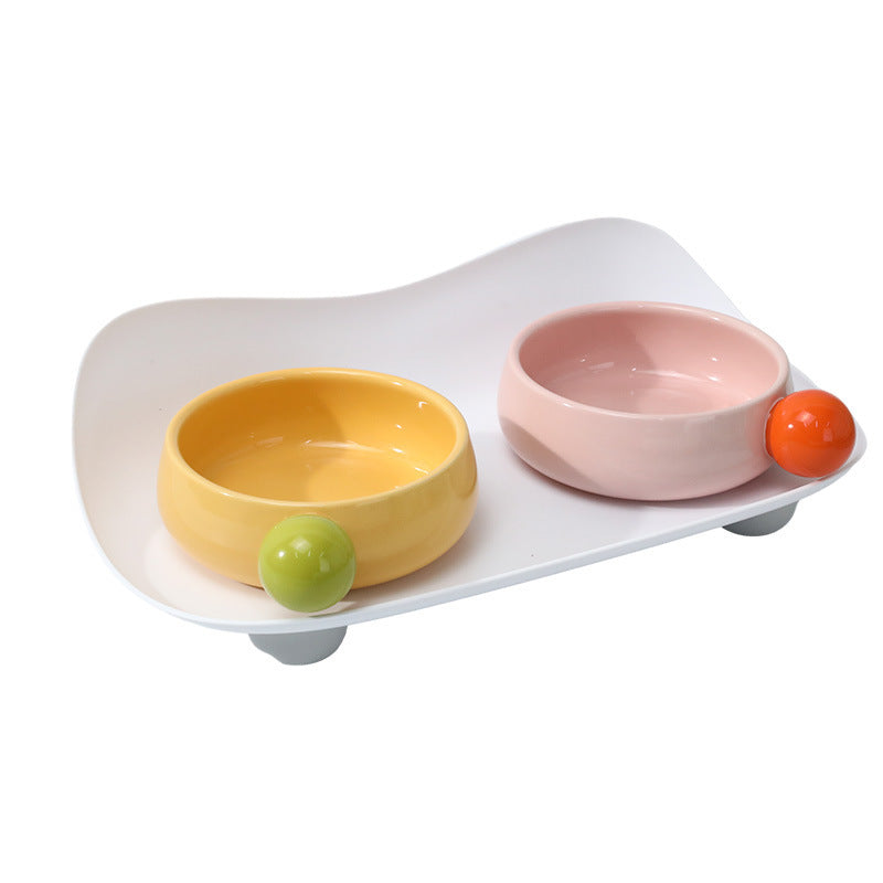 Elevated Ceramic Bowl For Cat Food Double Raised Bowl With Non Slip Support 2 Bowls For Cat Food And Water Washable Ceramic Bowl For Small Dogs Puppies And Cats Indoors