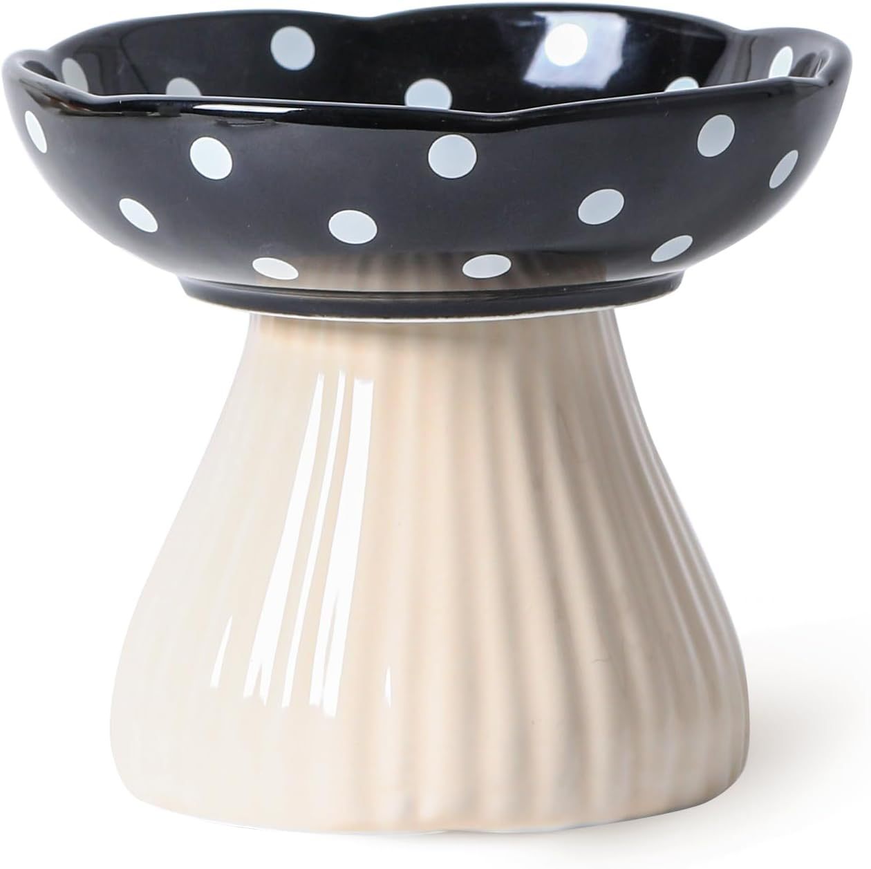Mushroom Raised Cat Bowl With Cute Polka Dot Design And Safe Ceramic Material For Small Pets