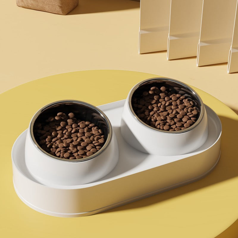 Pet Double Bowl Tilt Protect Neck Cat Bowl Non-slip Dog Food Dish Elevated Cat Dog Food Water Feeder Not Black Chin Pet Supplies