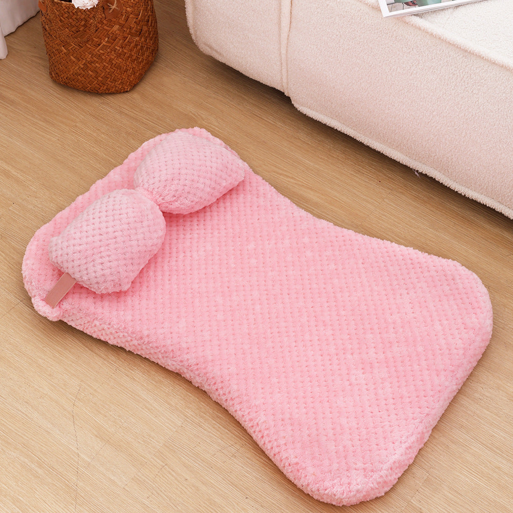 Soft Plush Pet Bed Mat With Pillow Calming Cushion Dog Cat Large Cleaning Puppy Bed Bed For Cats Sofa