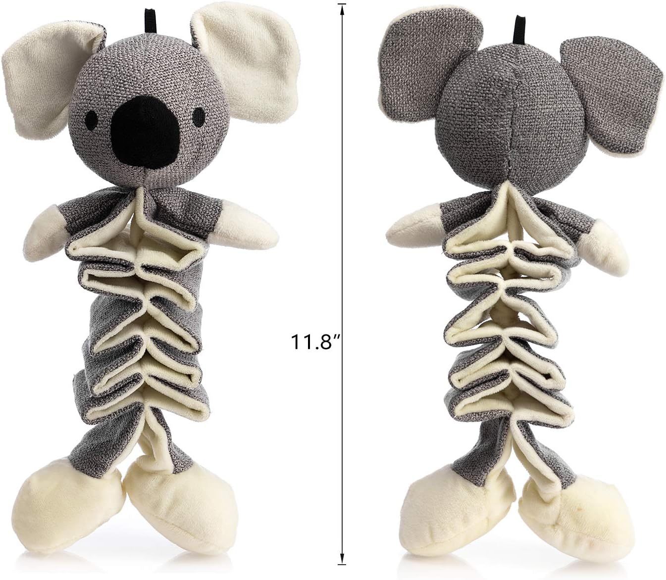 Hollypet Dog Toys Squeaky Toy Partial Stuffed Animal With Crinkle Paper Relieve Boredom For Small Medium And Large Dogs Gray Koala