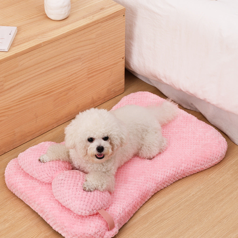 Soft Plush Pet Bed Mat With Pillow Calming Cushion Dog Cat Large Cleaning Puppy Bed Bed For Cats Sofa