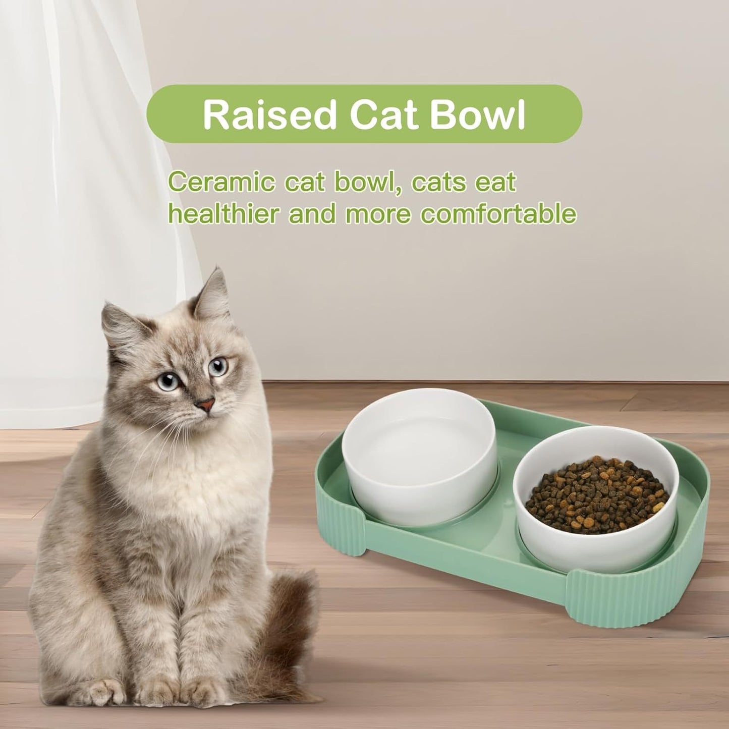 Ceramic Elevated Cat Bowls For Indoor Cats 15 Tilted Stand Anti Vomiting Raised Cat Food And Water Bowls Set Raised Cat Bowls With Non Slip Cat Bowl No Spill Bowl Dishes For Cats And Puppy