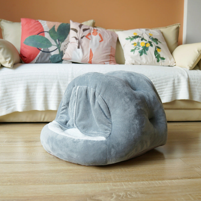 New Short Velvet Mongolian Bag With Door Curtain Plush Comfortable Semi-closed Pet Cat Kennel Supplies