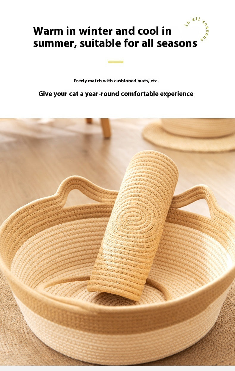Coarse Linen Rattan Cat Nest Four Seasons Universal Bed Woven Cat Sleeping Mat