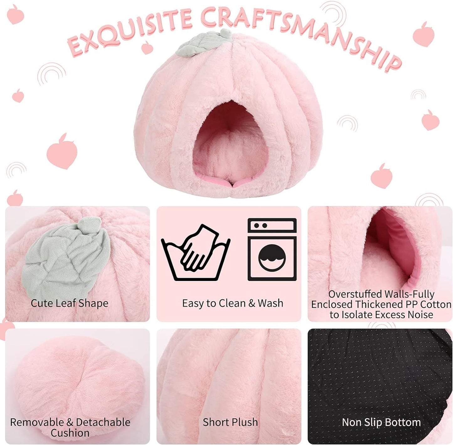 Pink Cat Houses - Soft Bed Tent Cave For Indoor Cats With Removable Cushion Pad