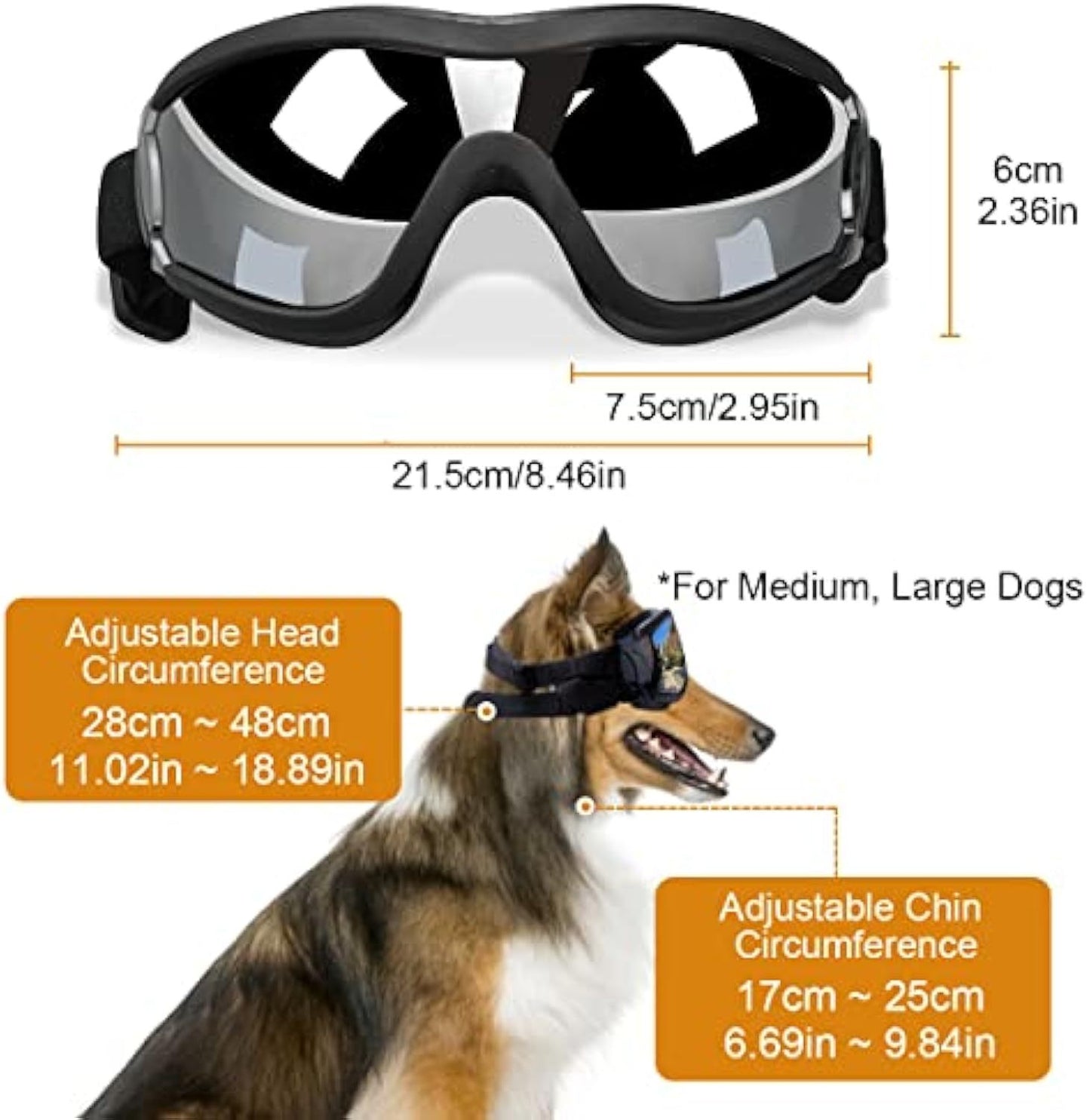 Stylish Windproof Dog Sunglasses Handsome Pet Goggles For Large Medium Breeds With Sun Protection Anti Fog & Adjustable Strap For Driving Swimming Surfing