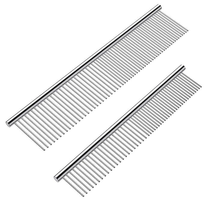 Dog Combs With Rounded Ends Stainless Steel Teeth Cat Comb For Removing Tangles And Knots Professional Grooming Tool For Long And Short Haired Dog Cat And Other Pets