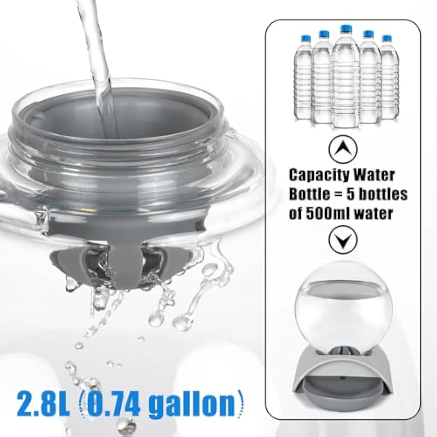 Pet Water Dispenser 2.8L Automatic Gravity Cat Water Dispenser For Cats Dogs & Rabbit Detachable Cat Dog Water Dish Feeder With Spherical Waterer Bubble