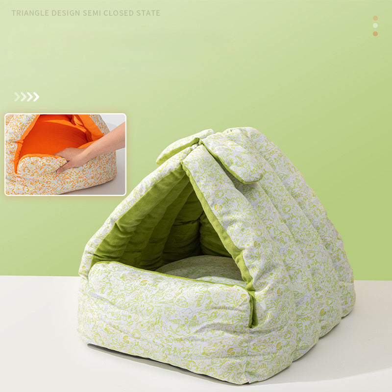 New Rabbit Triangle Nest, Semi-enclosed Cat And Dog Nest, Thickened, Suitable For All Seasons, Double-sided Use Pet Nest