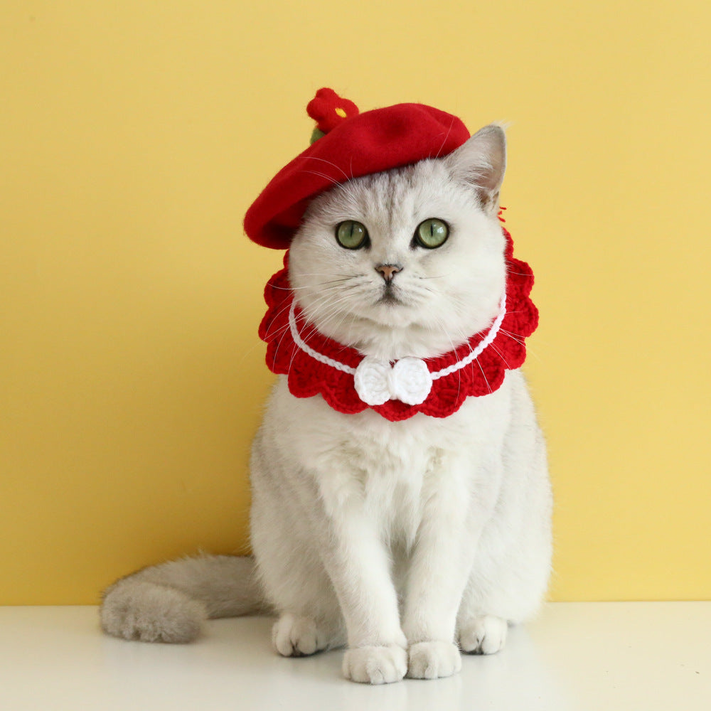 Pet Cat Dog Wool Felt Flower Hat