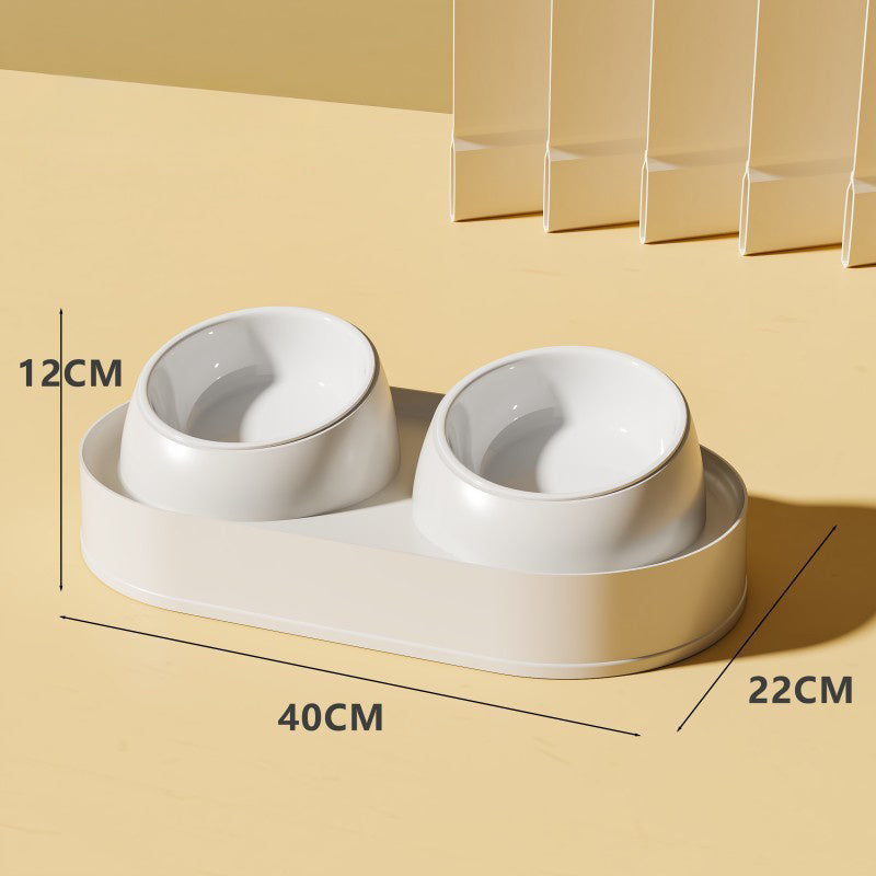 Pet Double Bowl Tilt Protect Neck Cat Bowl Non-slip Dog Food Dish Elevated Cat Dog Food Water Feeder Not Black Chin Pet Supplies
