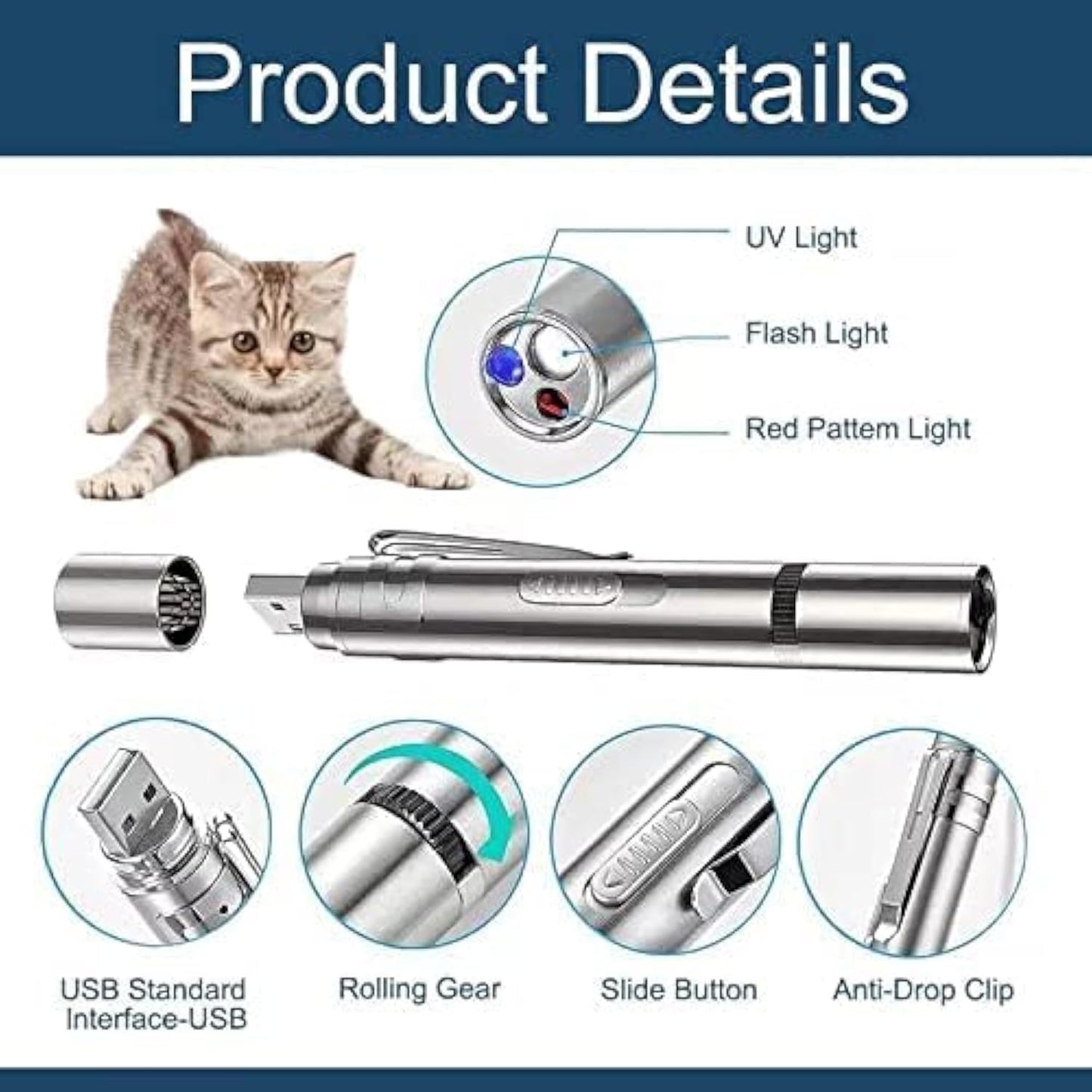 Cat Toy Pointer For Indoor Cat Mouse Toys Wand Light Pet Interactive Toys To Keep Cat Busy For Kitten Cat Dog Chase Play