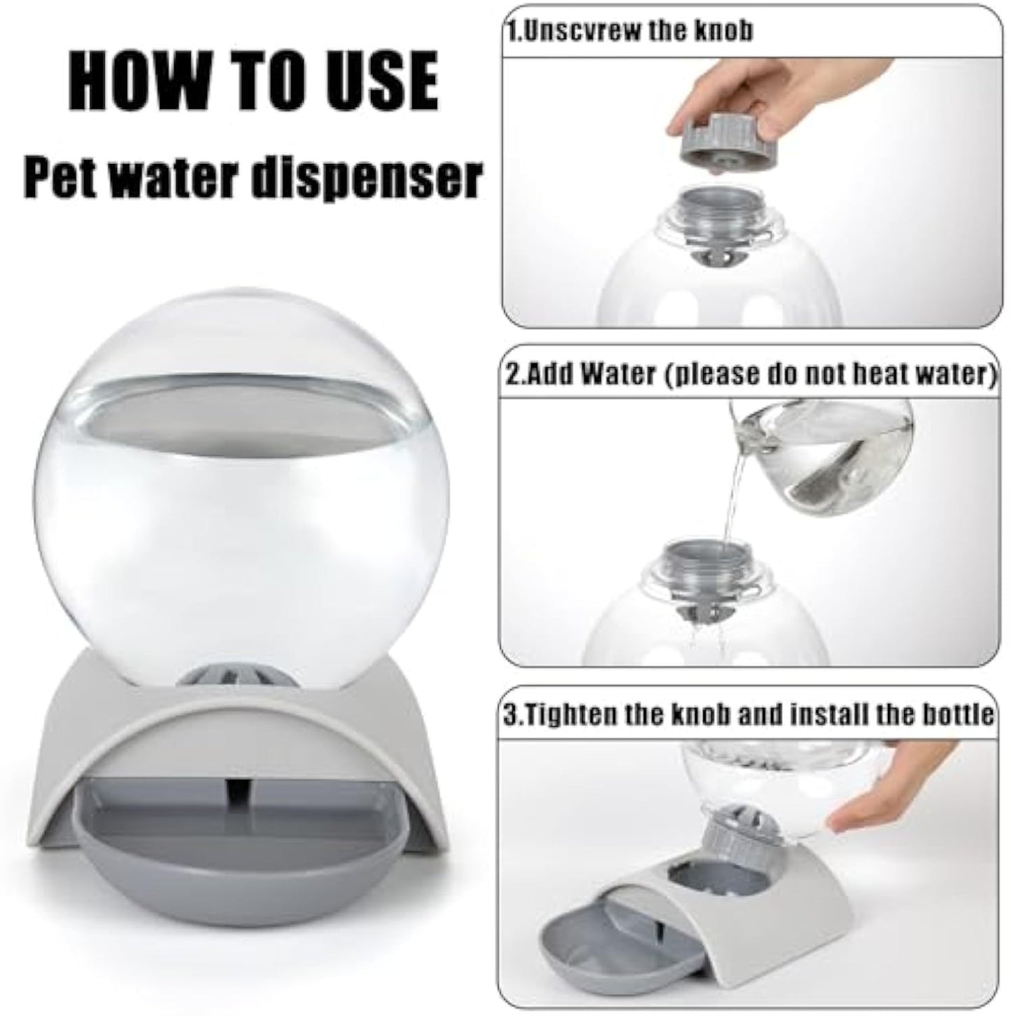 Pet Water Dispenser 2.8L Automatic Gravity Cat Water Dispenser For Cats Dogs & Rabbit Detachable Cat Dog Water Dish Feeder With Spherical Waterer Bubble
