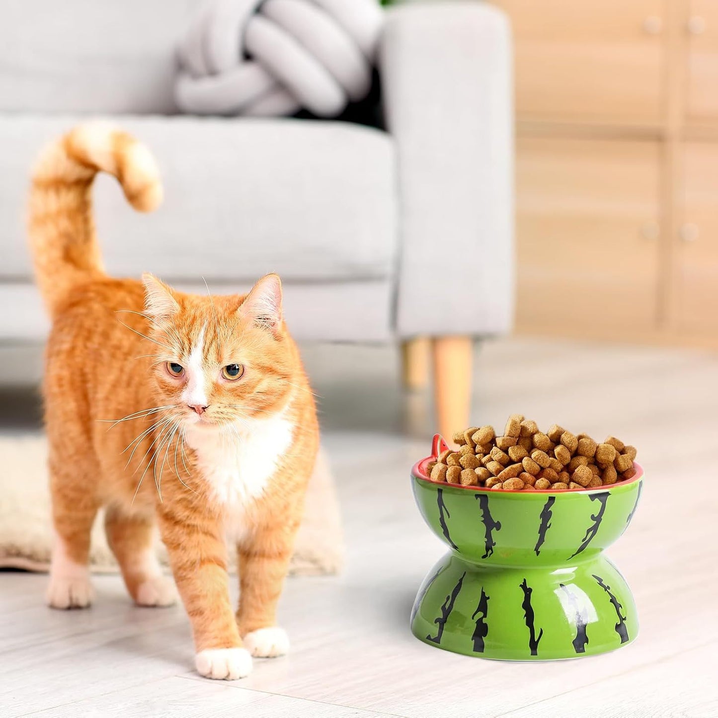 Ceramic Raised Cat Bowl 5In Elevated Wide Cat Bowl For Food And Water Anti Vomiting Tilted Pet Feeder Dish For Indoor Cats And Small Dogs