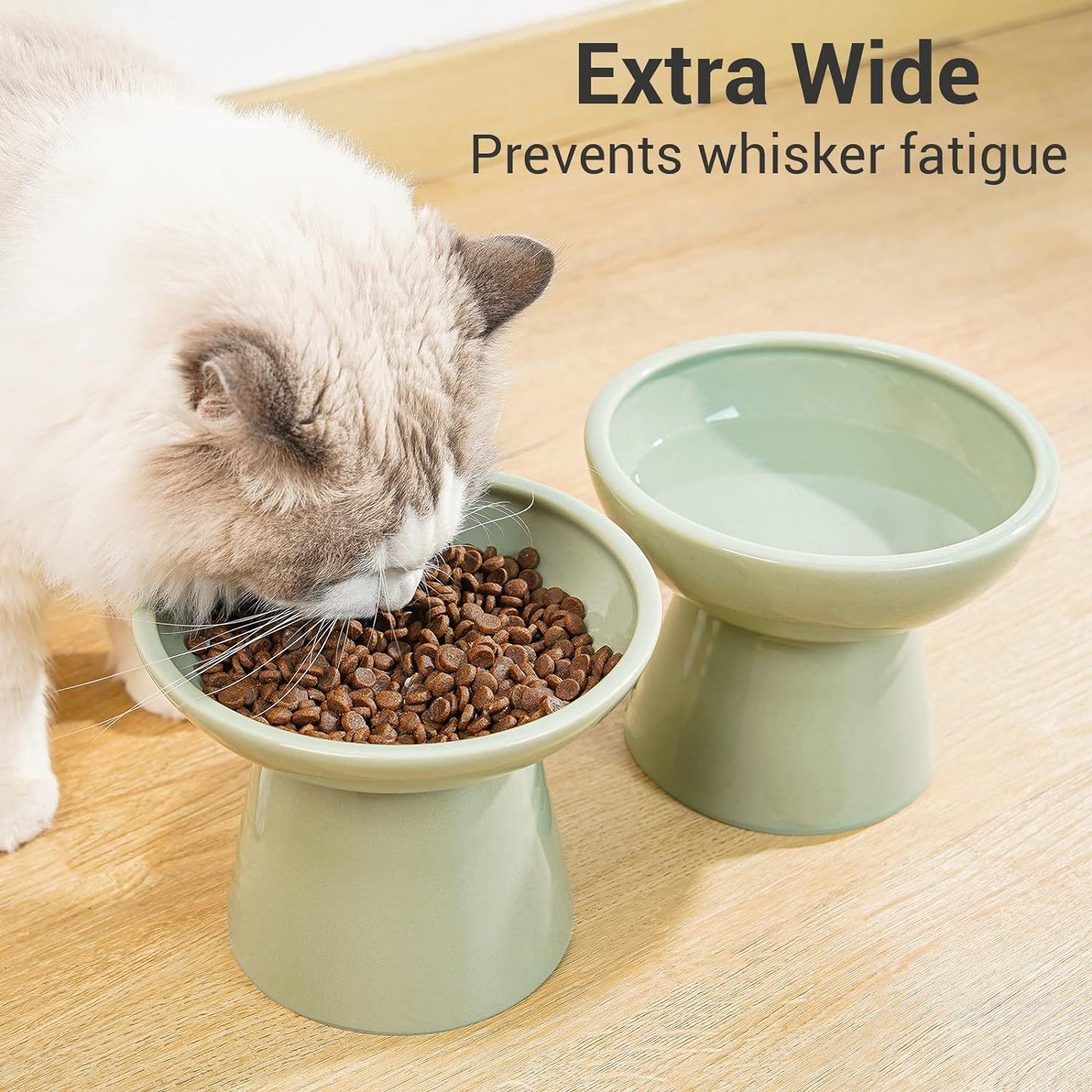 Extra Wide Elevated Cat Food Bowl Ceramic Cat Bowls For Food And Water Wide Shallow Cat Food Dish Whisker Fatigue Lead Cadmium Free Great Height For Cat