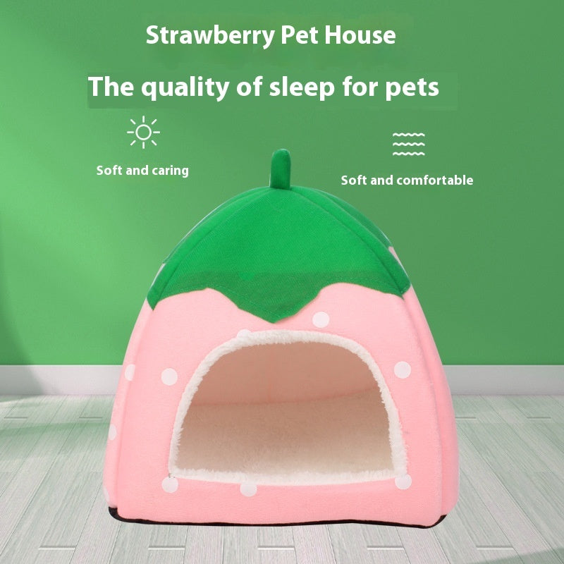 Plush Strawberry Pet Cat Nest