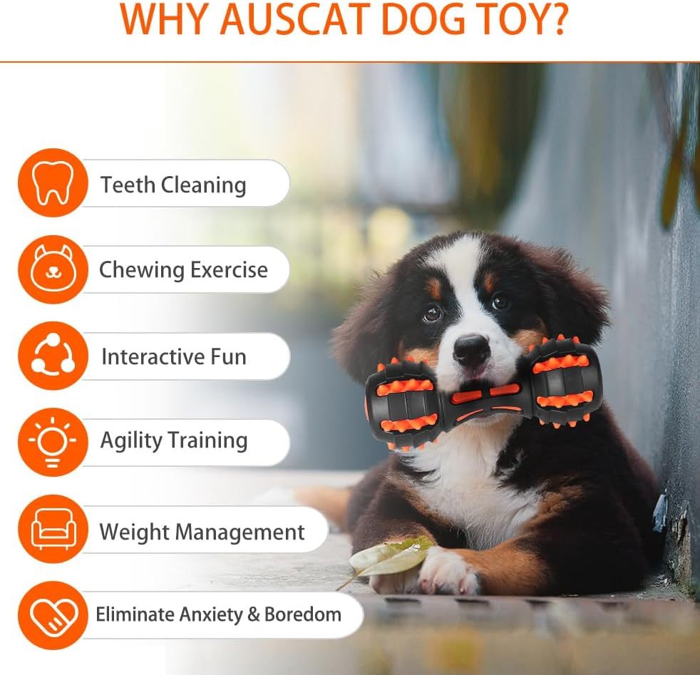 Dog Squeaky Toys For Aggressive Chewers Almost Indestructible Squeaky Toys For Dogs Teething Chew Toys For Medium Large Breed Durable Rubber Dog Toy Dumbbell Shape