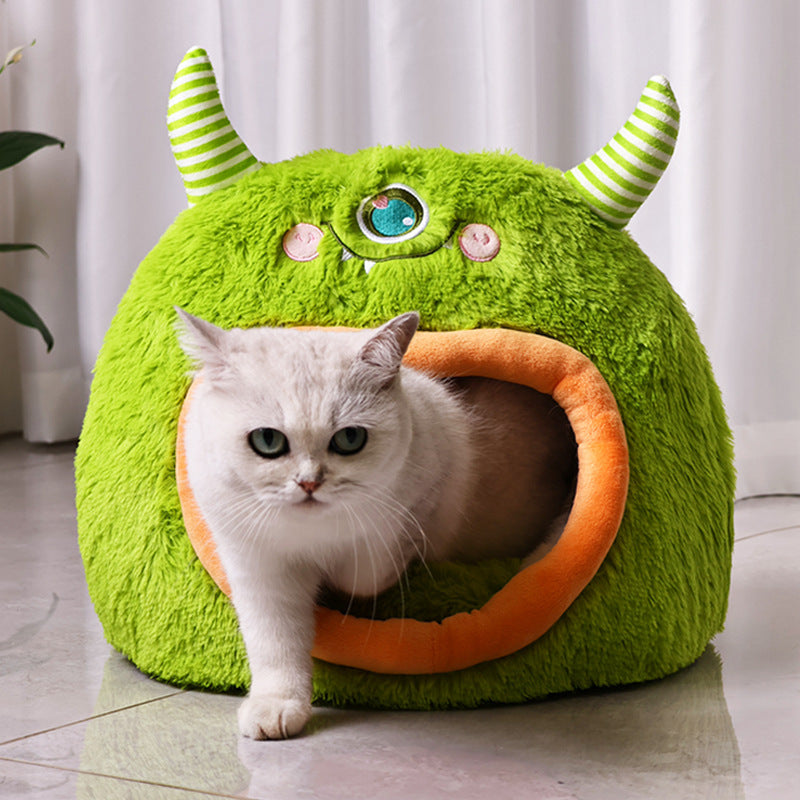 Fully Enclosed Safe And Cozy Cartoon Monster Pet Bed For Dogs And Cats Four Seasons Universal Soft And Warm For Winter Cat House