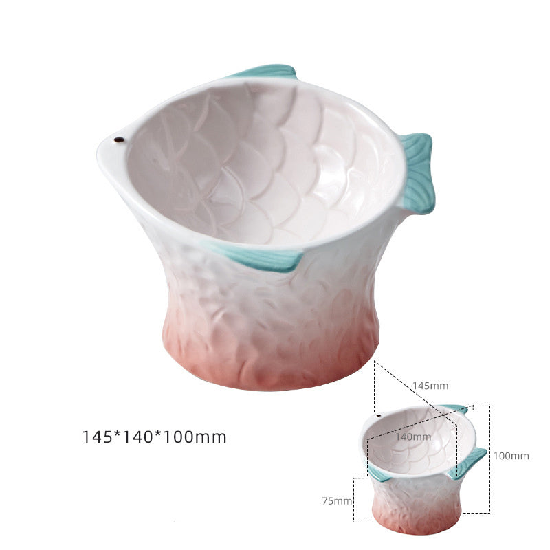 Ceramic Cat Feeder Fish Shape Elevated Bowls  Shallow Angled Non Slip Whisker Fatigue Bowl Tilted Pet Feeder
