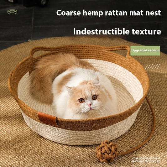 Cotton String Stitching Cute Woven Cat Nest Mat