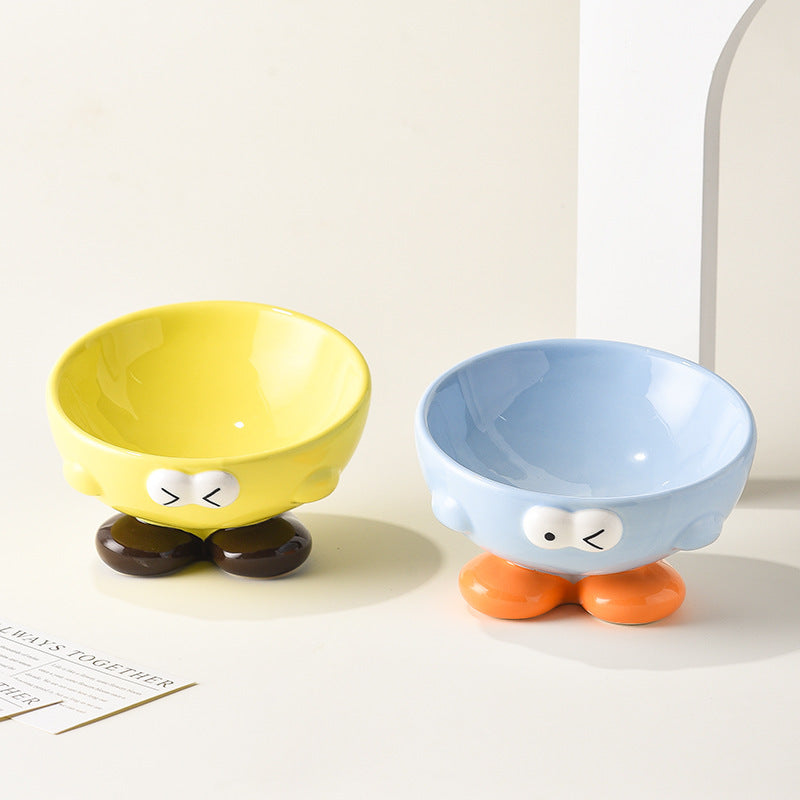 Cute Expression Pet Bowl Oblique Ceramic Bowl Tall Cat Bowl Cat Food Bowl Dog Basin Cat Food Basin Cervical Spine Protection