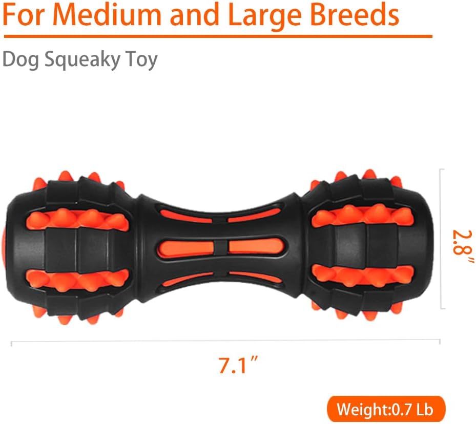 Dog Squeaky Toys For Aggressive Chewers Almost Indestructible Squeaky Toys For Dogs Teething Chew Toys For Medium Large Breed Durable Rubber Dog Toy Dumbbell Shape