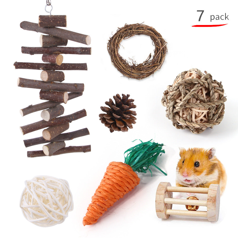 Pet Rabbit Guinea Pig Parrot Playing Molar Wooden Supplies Combination