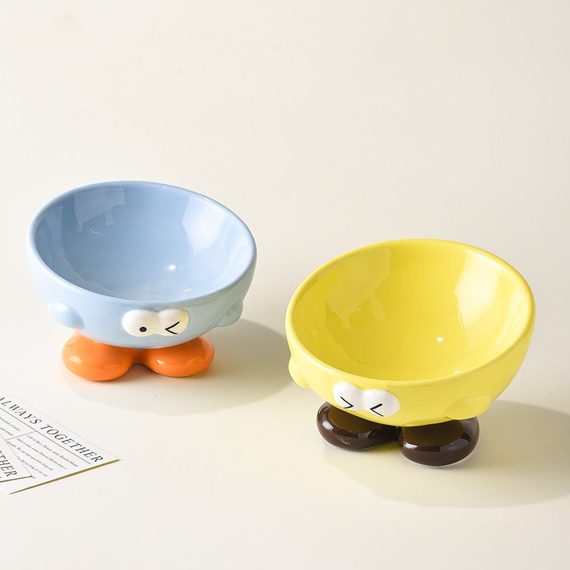 Cute Expression Pet Bowl Oblique Ceramic Bowl Tall Cat Bowl Cat Food Bowl Dog Basin Cat Food Basin Cervical Spine Protection
