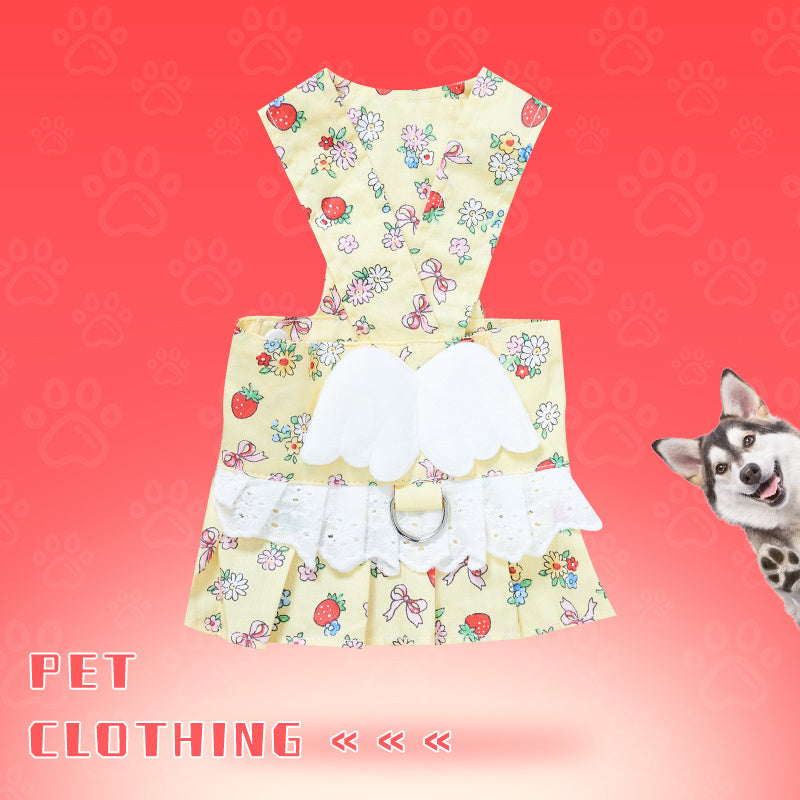 Dog Clothes Harness Dress Leash Set Cute Puppy Dresses With Angel Wings Fashion Outfit Clothing Chihuahua Clothes Pet Harness