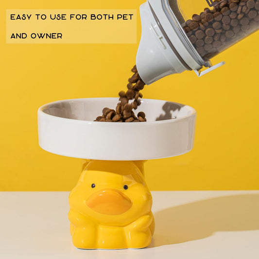 Raised Cat Bowls Cat Food Bowls Elevated Animal Theme Cute Ceramic Cat Bowl For Indoor Cats Pet Slow Feeder Water Bowl Whisker Friendly Prevents Dark Chins Easy To Clean