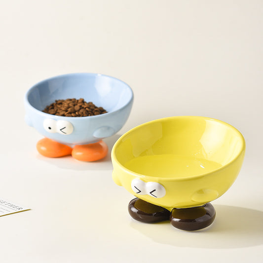 Cute Expression Pet Bowl Oblique Ceramic Bowl Tall Cat Bowl Cat Food Bowl Dog Basin Cat Food Basin Cervical Spine Protection
